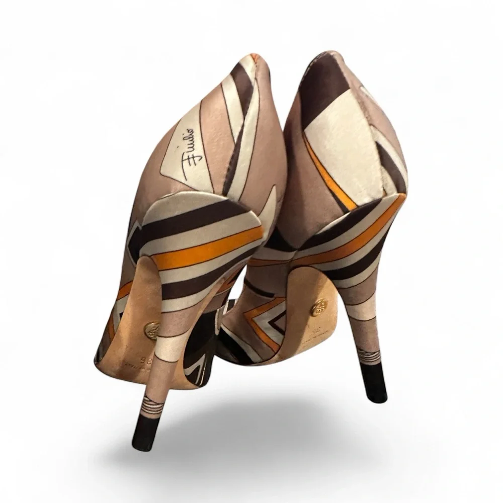 EMILIO PUCCI SATIN GEOMETRIC PRINT HEELS PUMPS SHOES